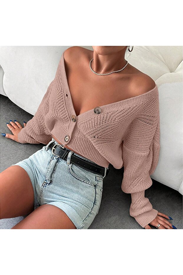 Düğmeli kadın hırka - 3