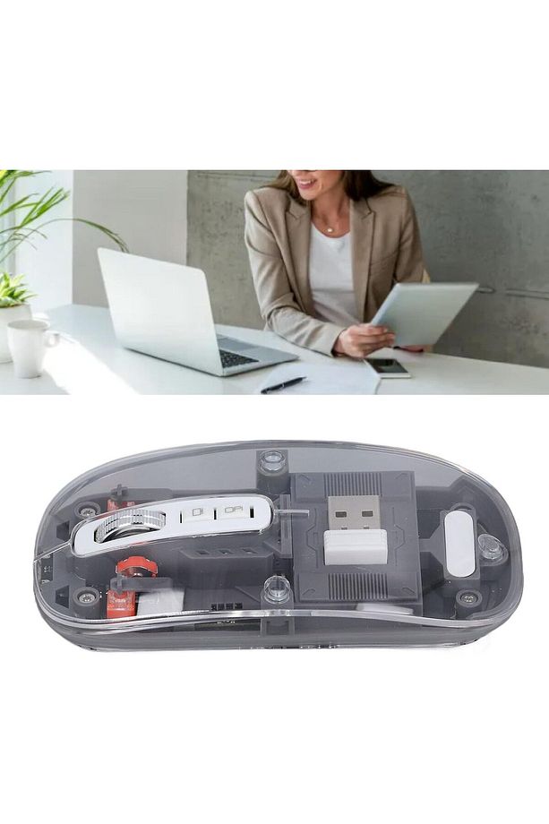 Şeffaf Kablosuz Mouse Sessiz Tuş 3 DPI Modu Çift Bağlantı Ergonomik 180 Saat Kullanım - 5