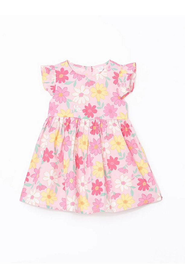 LCW Kids Pembe Çiçekli Poplin Kız Bebek Elbise - 1