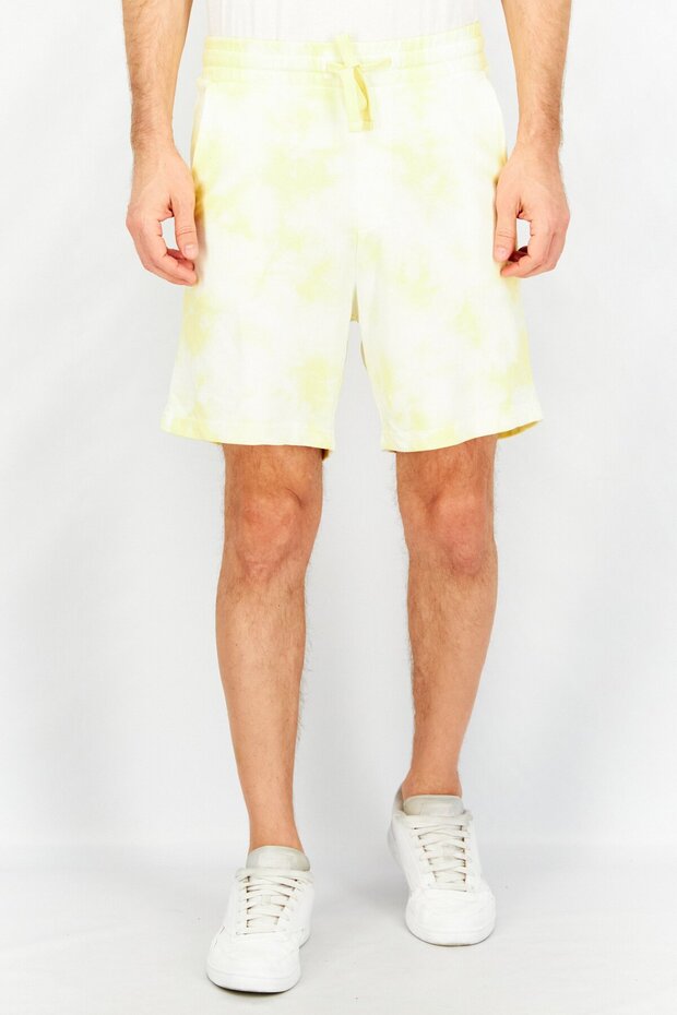 Men Drawstring Tie Dye Basic Short, Yellow Combo - 1