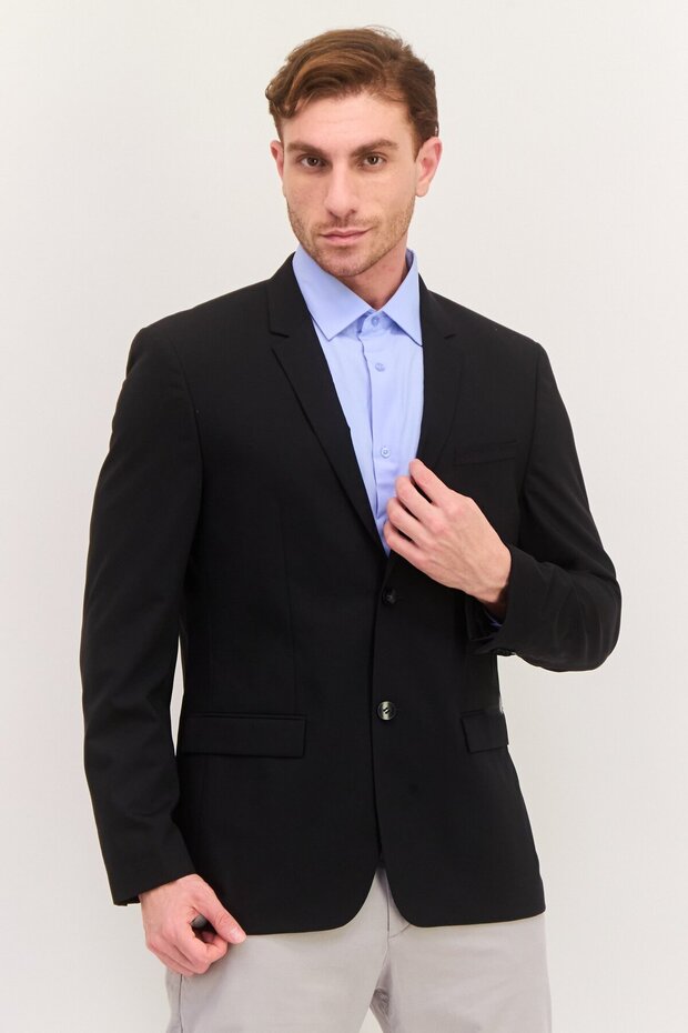 سترة رسمية سادة بقصّة عادية للرجال، باللون الأسود - 1