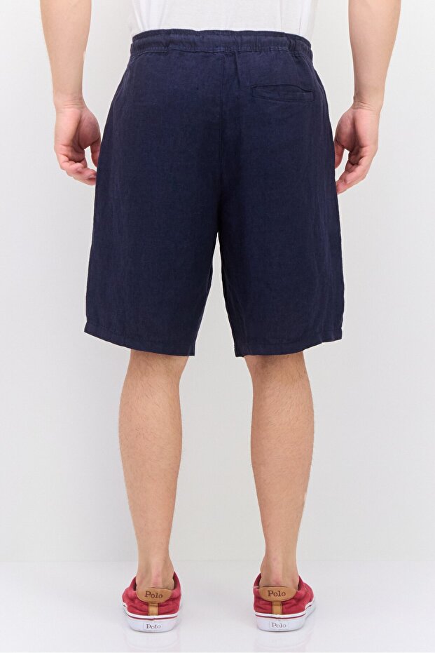 شورت رجالي أساسي برباط منقوش، أزرق داكن - 3