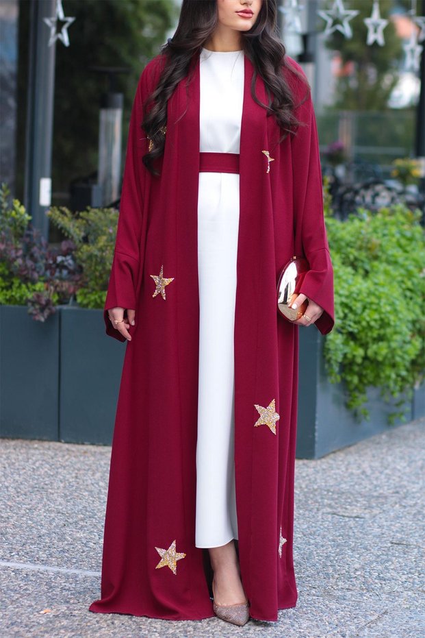 Burgundy Star Detailed Abaya