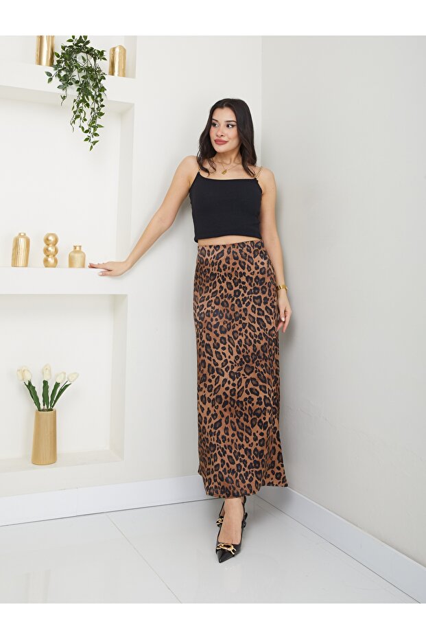 Fusta de damă din satin leopard - 5