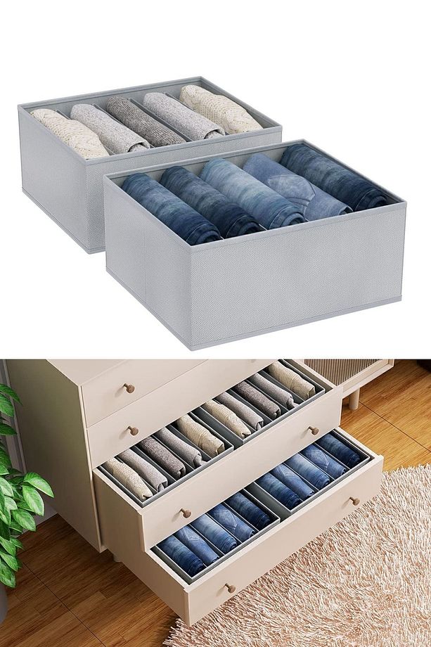 3 Adet 5 Bölmeli Katlanabilir Pantolon Gömlek Kazak Düzenleyici Saklama Kutusu Organizer 26x36x17 cm - 5