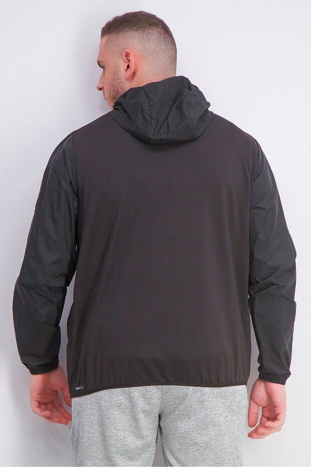 Men Plain Windbreaker Jacket, Black - 3