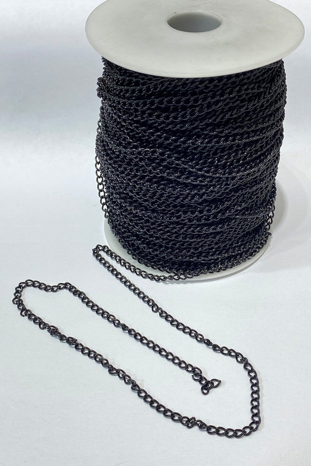 25 Meters Black Flat Metal Necklace Chain
