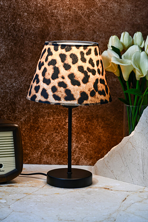 Leopard Patterned Fabric Metal Black Lampshade - 1