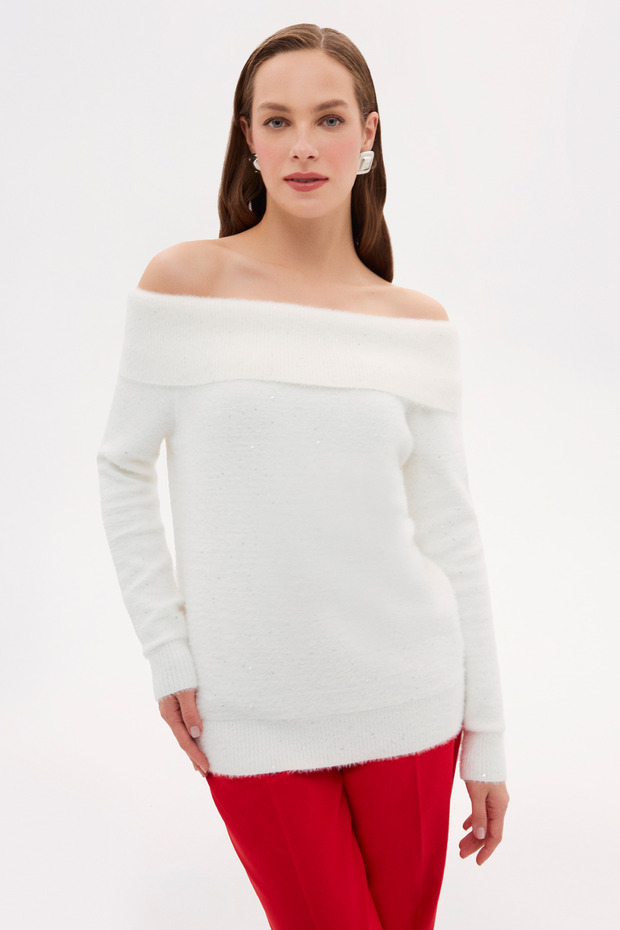 Madonna Yaka Pullu Triko Bluz - 1