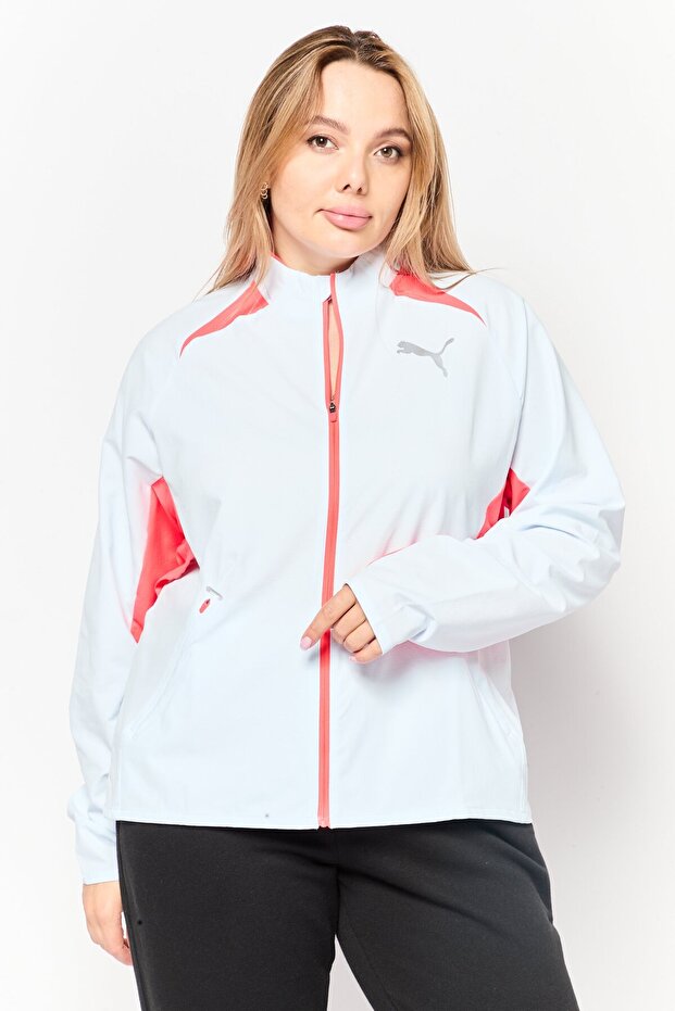 Women Sportswear Fit Long Sleeves Running Jacket, Light Blue