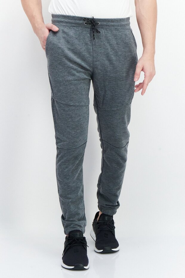 بنطال رياضي سادة برباط للرجال، رمادي - 1