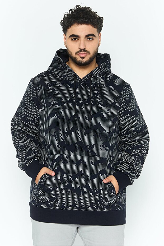 Boss Men Textured Long Sleeves Hoodie, Navy