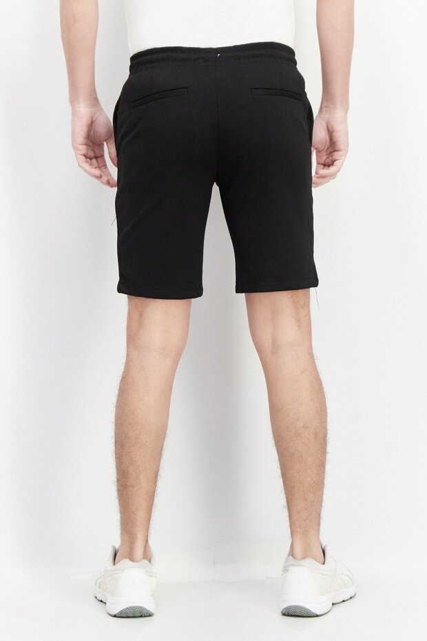 Men Plain Drawstring Basic Shorts, Black - 2