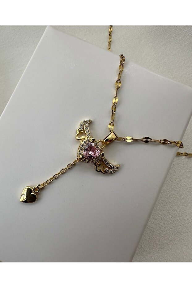 Melek Kanadı Kalpli Çelik Kolye - 2