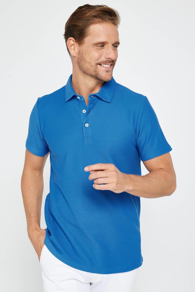 Men's Slim Fit Slim Fit 100% Cotton Pearlescent Sax Blue Polo Collar T-shirt