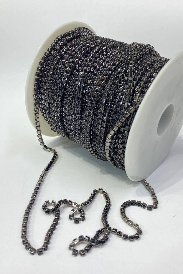 Black Metal Slot Strip with Crystal Stone 12 mm 5 Meters