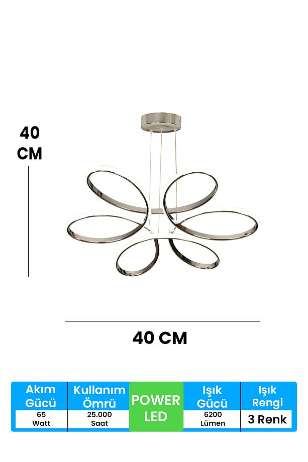 Orkide Medium 3 Renk Kumandasız  Gümüş Led Avize  Salon Avize Oturma Odası Avize - 4