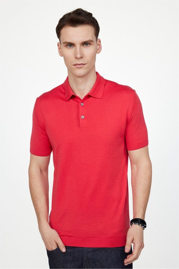 Men's Slim Fit Slim Fit Cotton Knitted Knitwear Pink Polo Collar T-Shirt