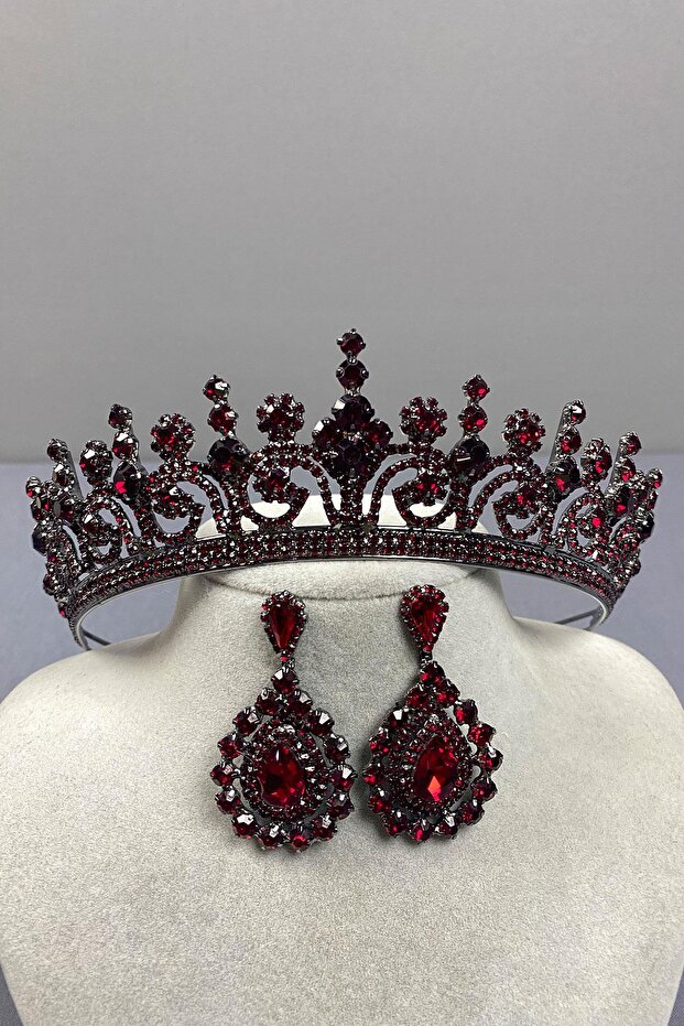 Hera Bridal Henna Crown and Drop Stone Earrings