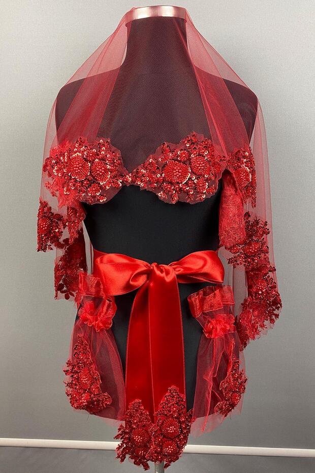 Red Vip Model Bridal Henna Veil Face Cover