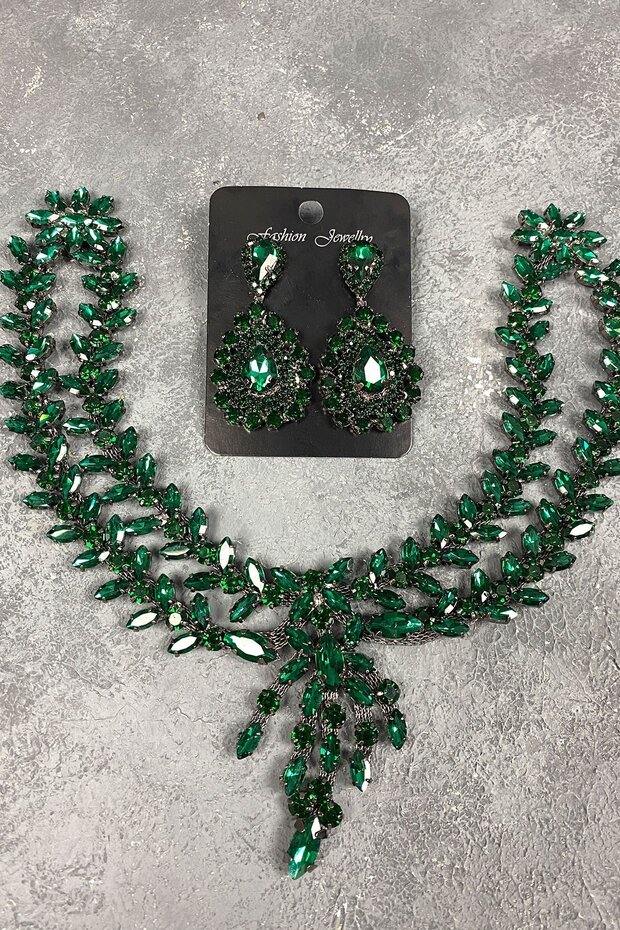 Green Sultan Frontlet Bridal Henna Hair Accessory and Evening Dress Earring