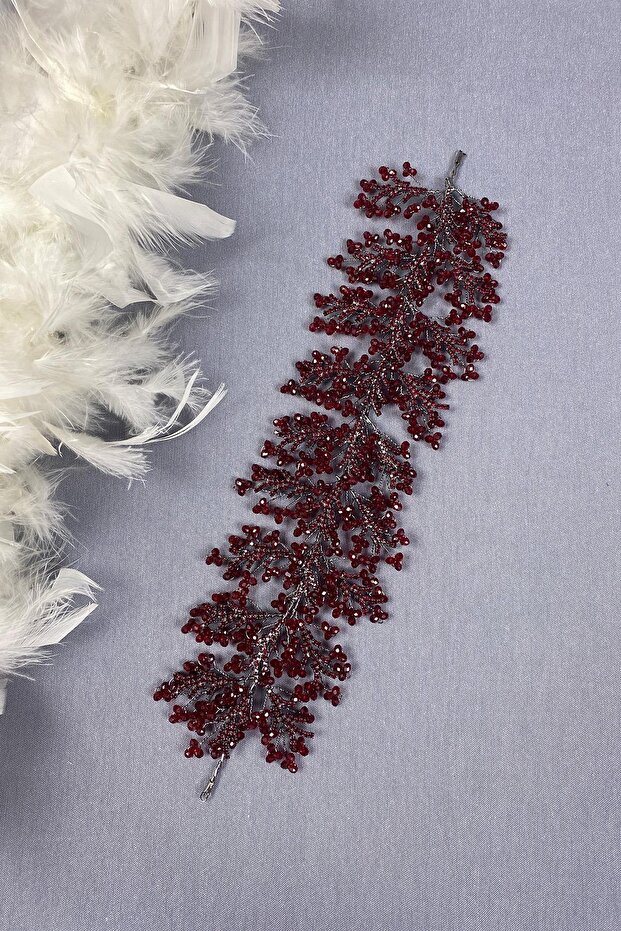 Burgundy Arden Crystal Beaded Headband and Bridal Henna Tiara
