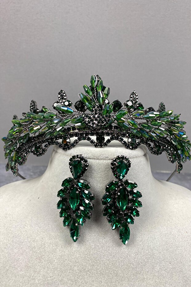 Lena Crystal Bridal Henna Crown and Earring Set