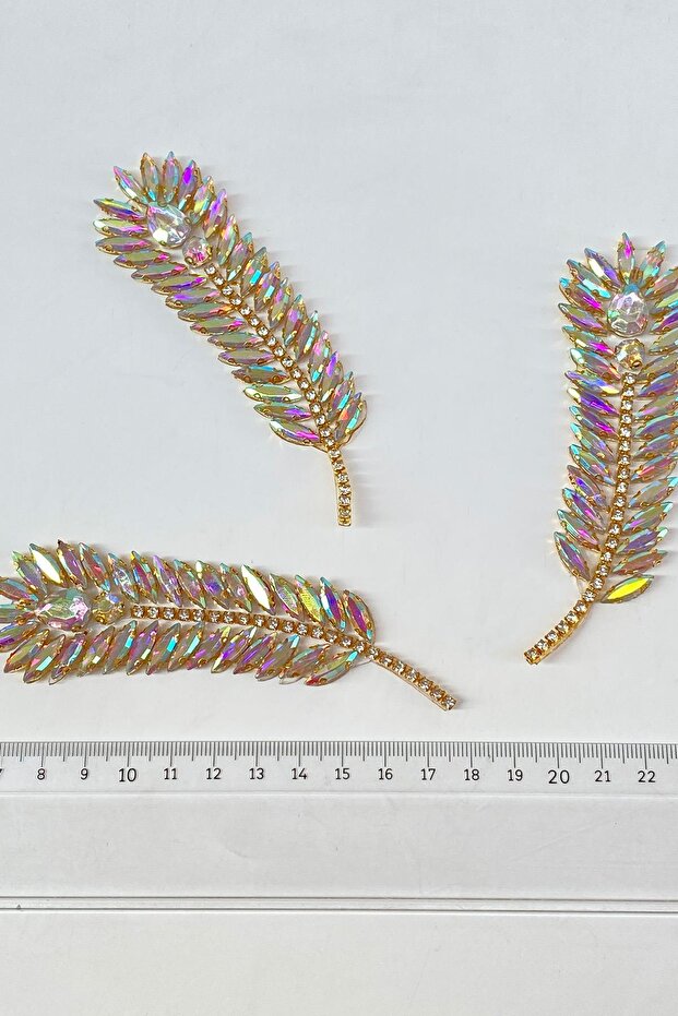 Janjanlı Gold Yaprak Desenli Ütüyle Yapışan Parlak Taşlı Aplik - 2
