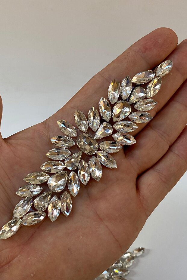 Damla Mekik Taşlı Ütüyle Yapışan Parlak Taşlı Aplik - 2