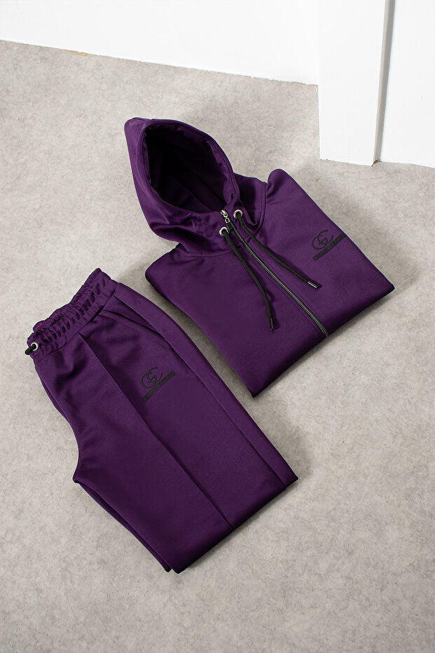 Men's interlock fabric purple tracksuit set