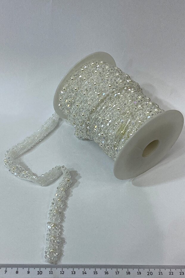 Pramit Kristal Boncukve İnci İşlemeli Şerit 1 mt - 3