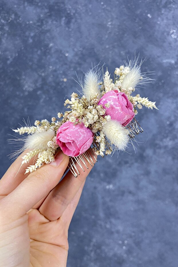 Cotton Grass Cipso and Artificial Flower Comb Hair Clip