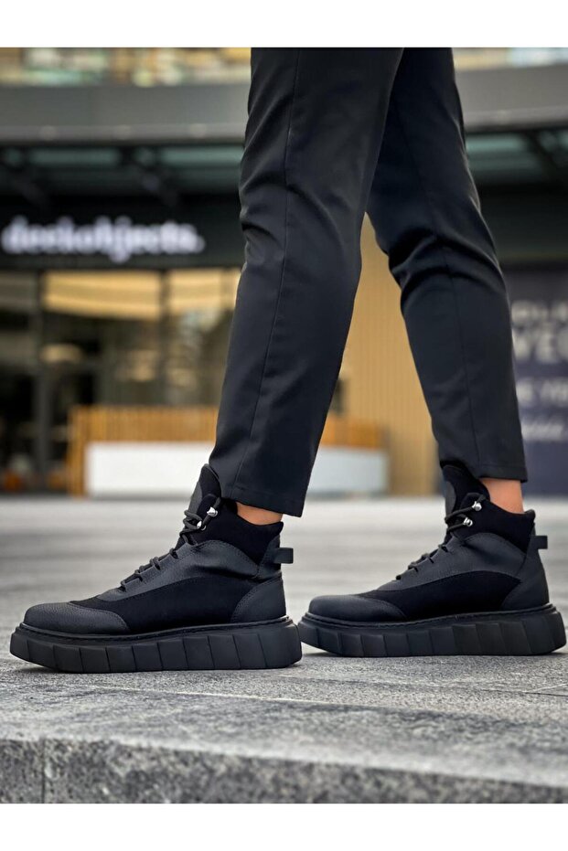 Magas sarkú csizma 104 fekete (fekete talp) - 4