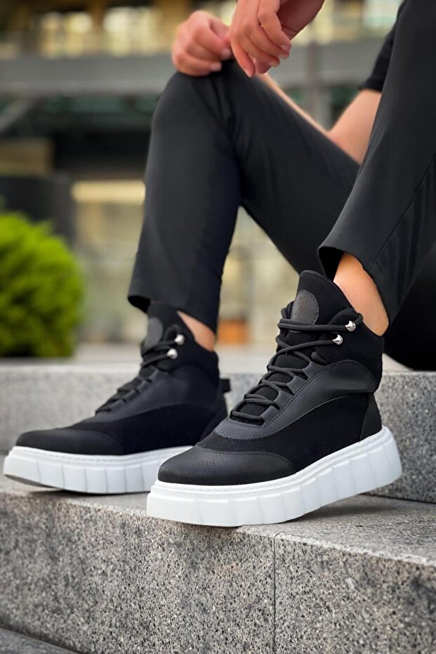 Magas sarkú csizma 104 fekete (fehér talp) - 4