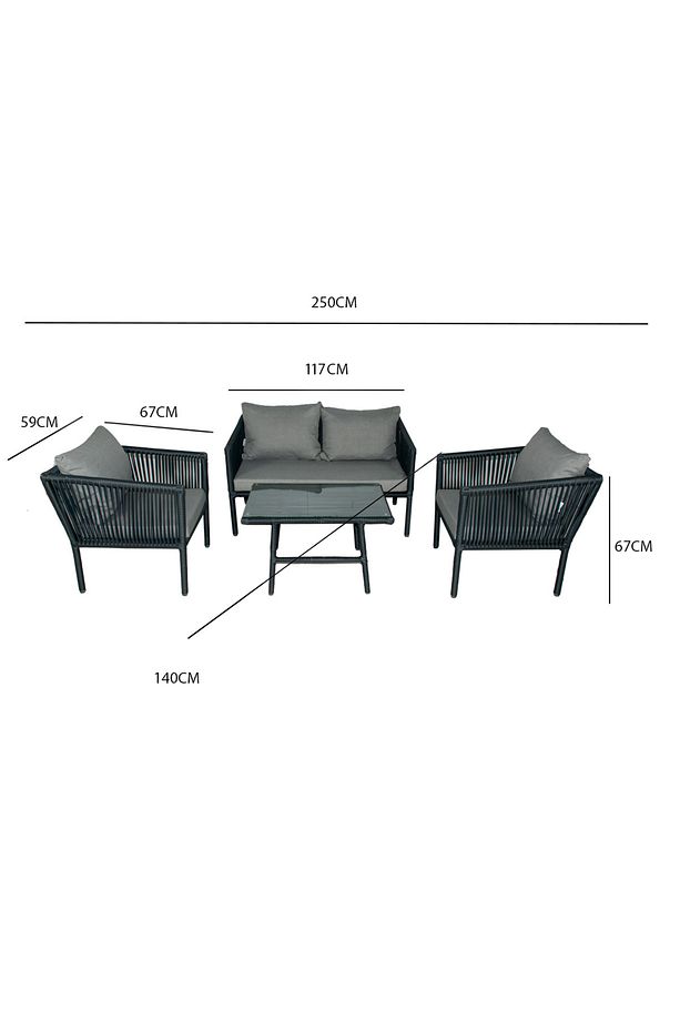 Berlin 2 1 1 Rattan Bahçe Balkon Oturma Takımı Taş Gri - 2