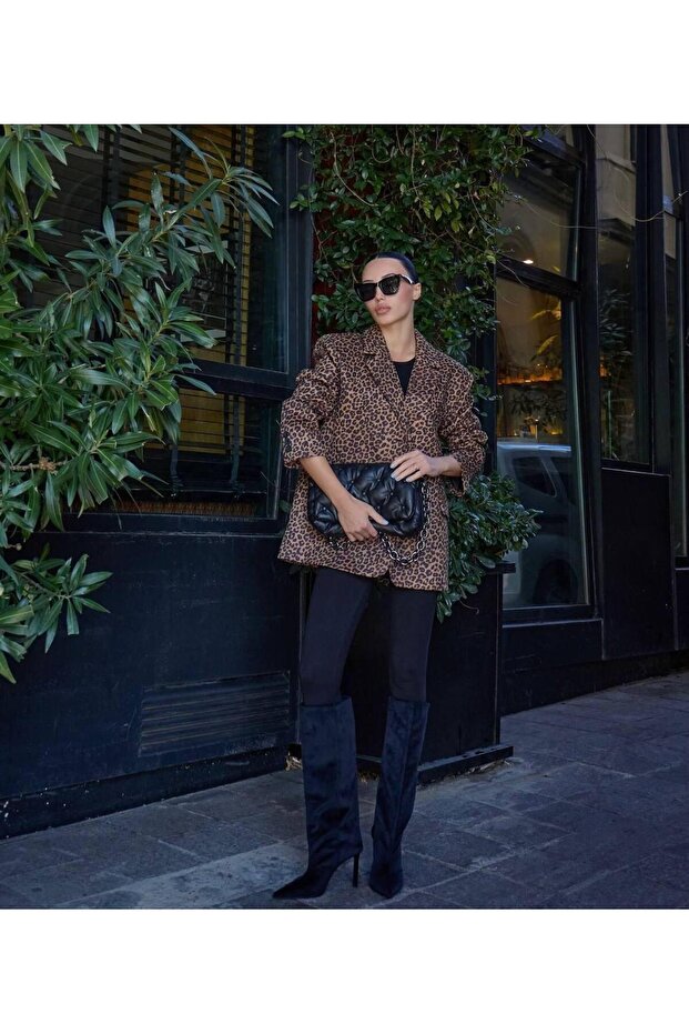 Oversize astarlı Leopar Blazer Ceket - 2