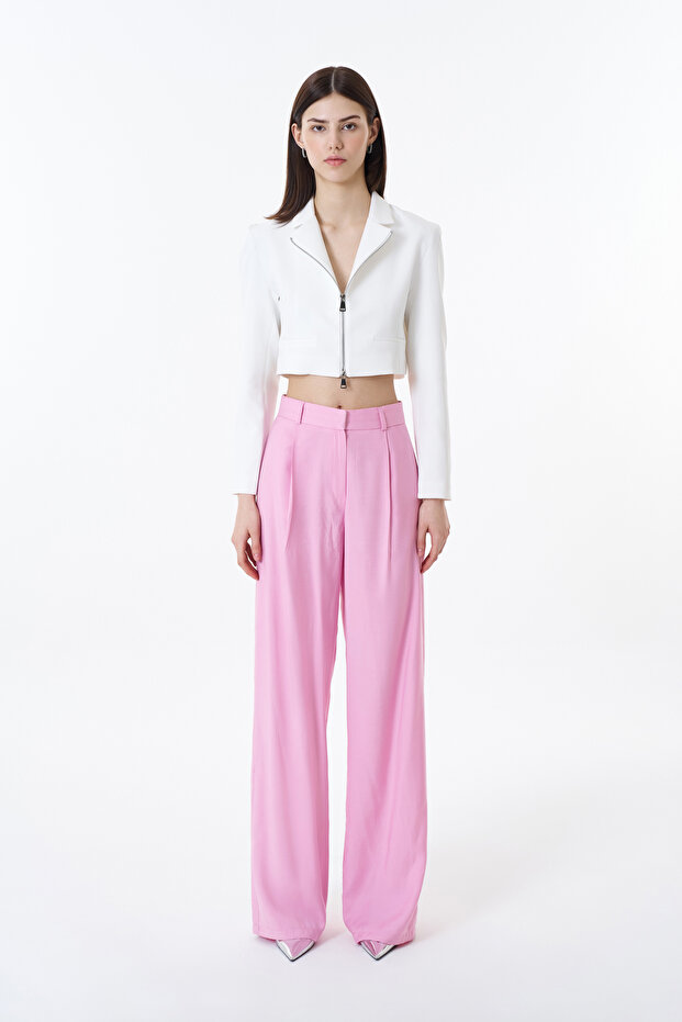 Yüksel High Waist Wide Leg Trousers Pink
