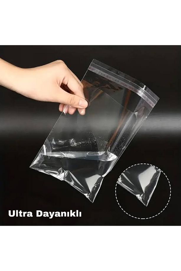 ŞEFFAF, BANTLI - YAPIŞKANLI JELATİN POŞET 50 ADET, 8X15 cm - 3