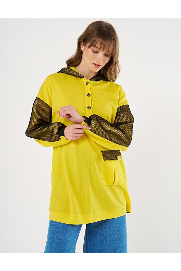 File Garnili Sweatshirt Sarı - 4