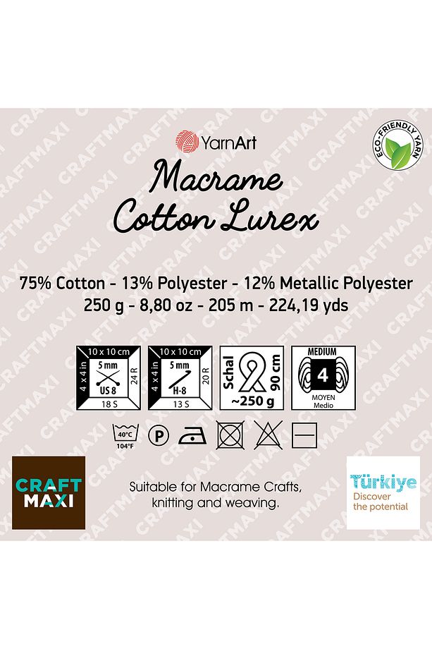 Macrame Cotton Lurex - Simli Makrome El Ör Gri-bakır Simli-727 - 2