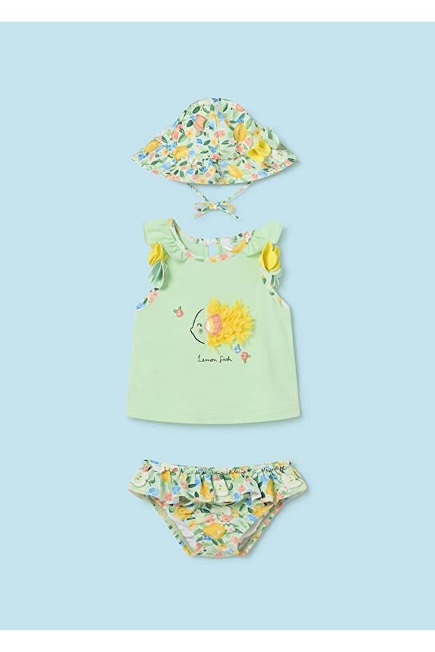 Newborn Girl's 3-Piece Swimsuit Set with Hat