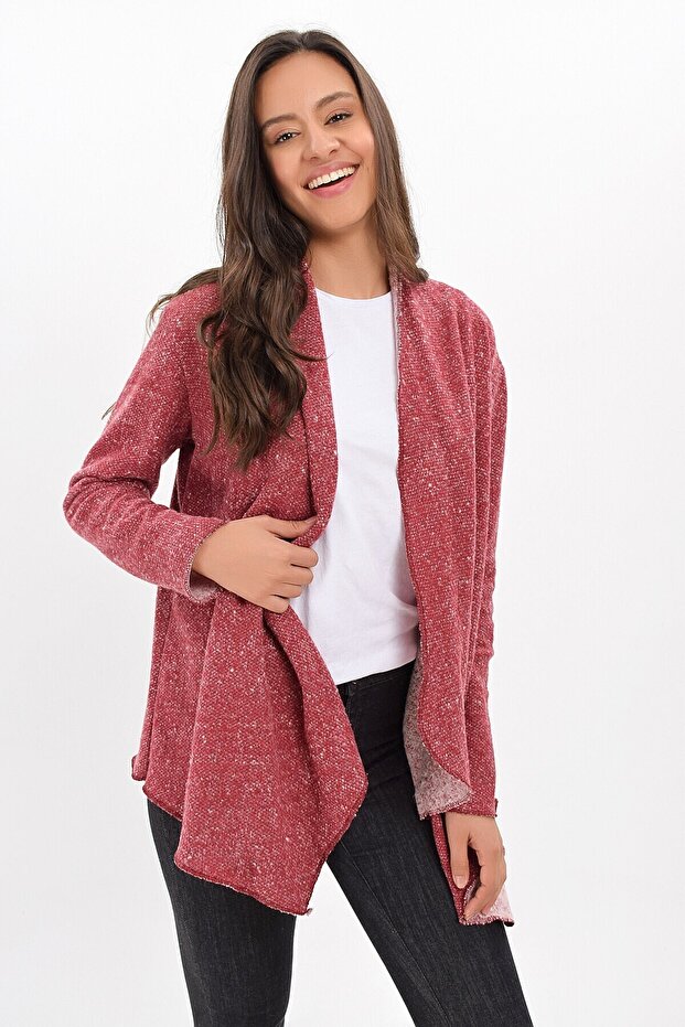9434343 Macaron Shawl Collar Cardigan Bordo