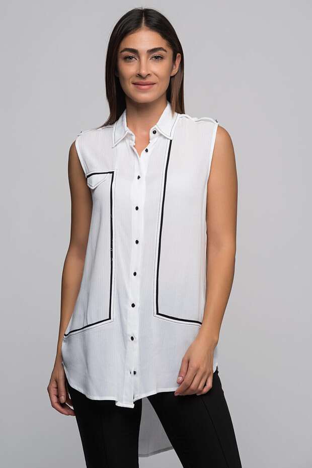 7361737 Sleeveless Shirt with Interlaced Epaulettes Ecru