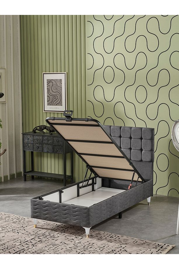Bengü 100x200 Tek Kişilik (BAZA BAŞLIK YATAK) 3 Lü Set (ANTRASİT) - 4