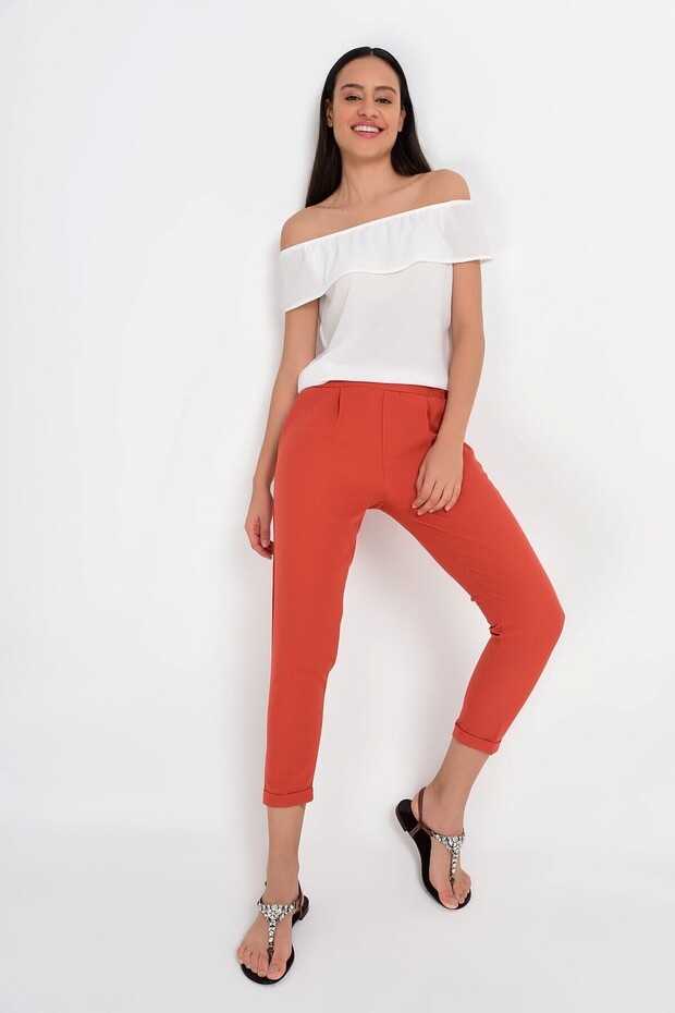 9132590 Azra Pocketed Elastic Waist Carrot Pants Tile