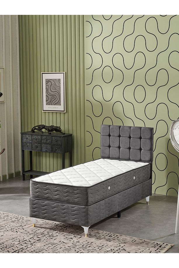 Bengü 100x200 Tek Kişilik (BAZA BAŞLIK YATAK) 3 Lü Set (ANTRASİT) - 1