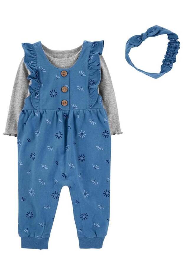 Carters Kız Bebek 3'lü Salopet Set - 1