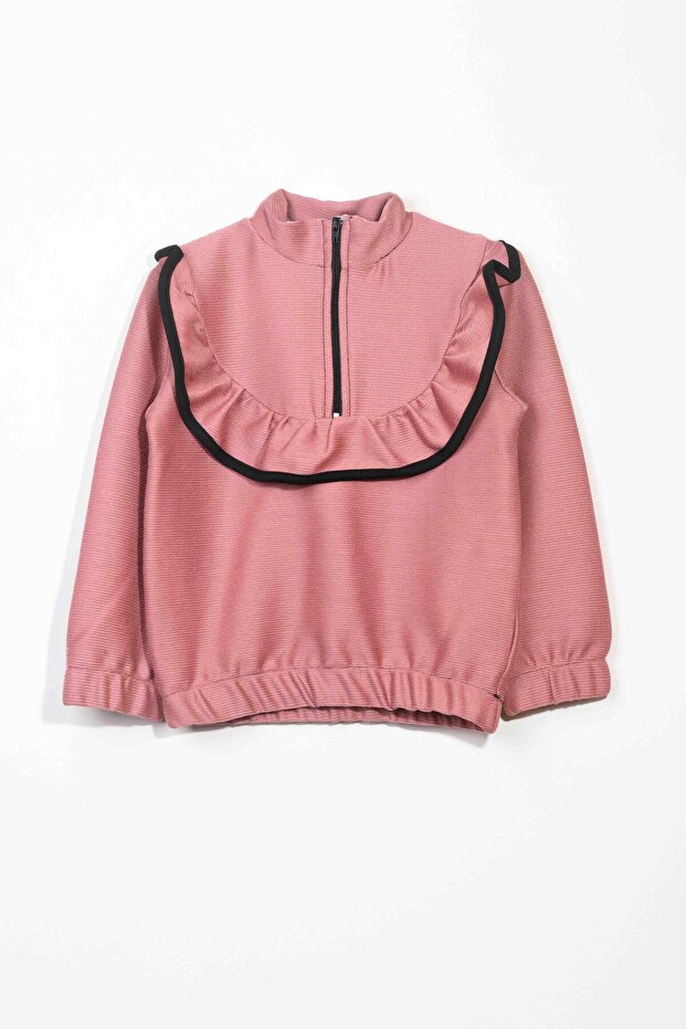 Girl's Ruffled and Zippered Blouse - Dusty Rose (2-3 Years 8-9 Years)