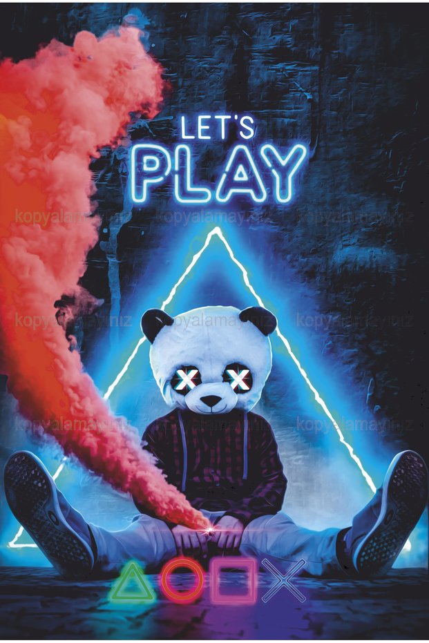 Play Again Panda Gamer Pc Console Mobile Game Home Decoration Painting Retro Wood Poster