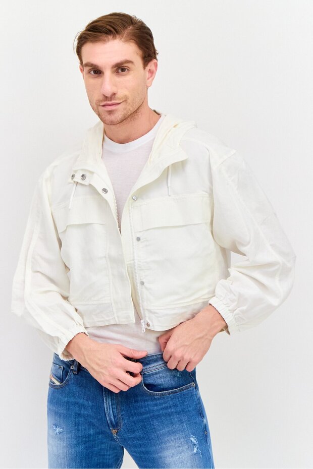 جاكيت رجالي سادة بغطاء رأس، أبيض عاجي - 1